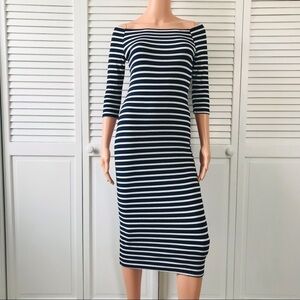 MONTEAU Navy Blue White Striped Dress Size Medium